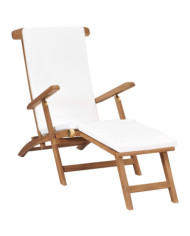 Chaise longue avec coussin Blanc crème Bois de teck solide | Mobilier & Déco