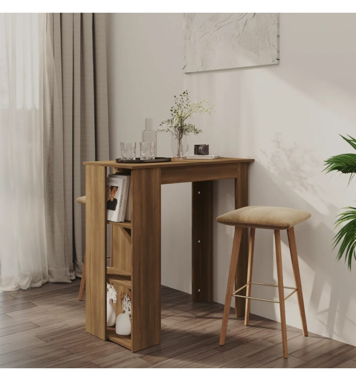 Table de bar avec étagère chêne marron bois d'ingénierie | Mobilier & Déco