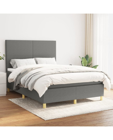 Sommier à lattes de lit avec matelas Gris foncé 140x190cm Tissu | Mobilier & Déco