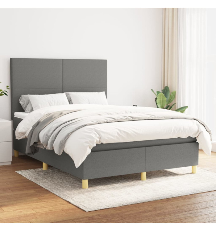 Sommier à lattes de lit avec matelas Gris foncé 140x190cm Tissu | Mobilier & Déco