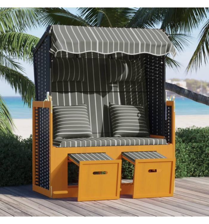 Strandkorb avec coussins Résine tressée bois solide Noir gris | Mobilier & Déco