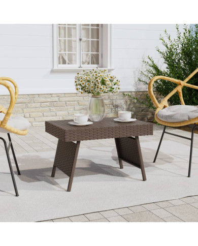 Table d'appoint pliable marron 60x40x38 cm résine tressée | Mobilier & Déco