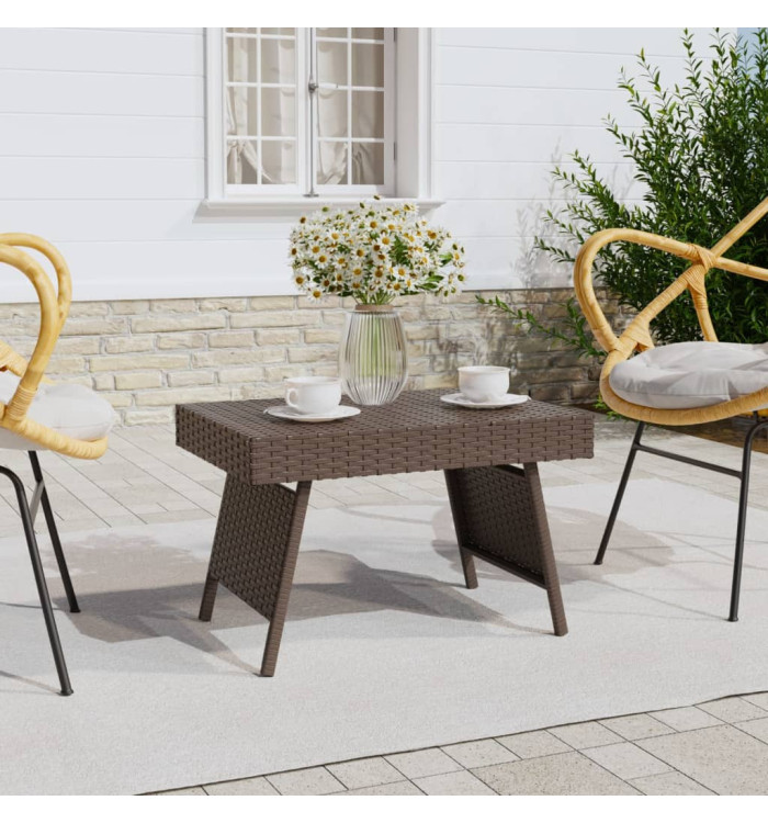 Table d'appoint pliable marron 60x40x38 cm résine tressée | Mobilier & Déco