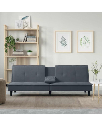 Canapé-lit avec porte-gobelets gris foncé velours | Mobilier & Déco