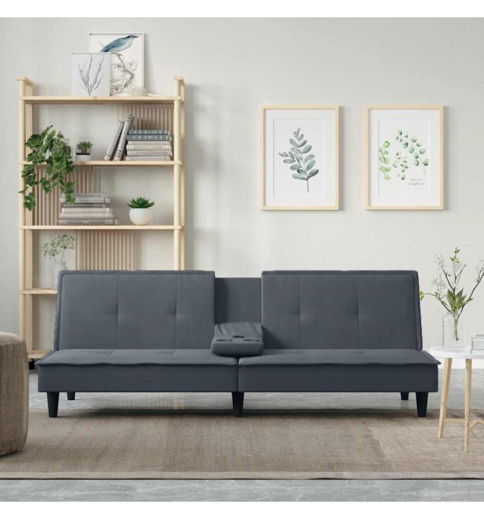 Canapé-lit avec porte-gobelets gris foncé velours | Mobilier & Déco