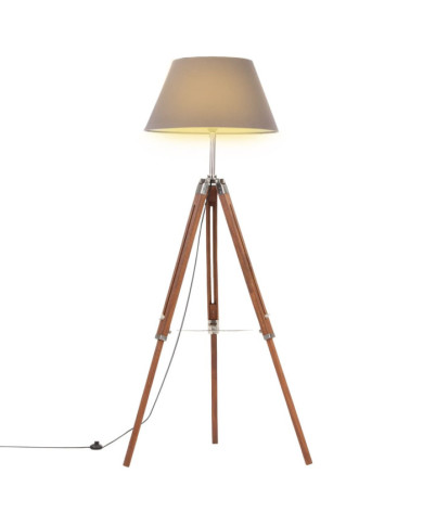 Lampadaire à trépied Marron miel et gris Bois de teck 141 cm | Mobilier & Déco