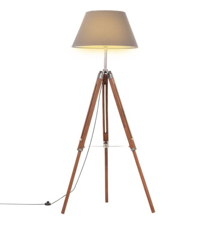 Lampadaire à trépied Marron miel et gris Bois de teck 141 cm | Mobilier & Déco