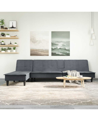Canapé-lit en forme de L gris 255x140x70 cm velours | Mobilier & Déco