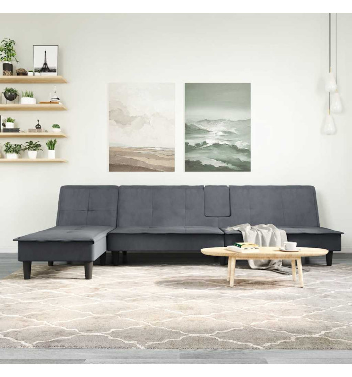 Canapé-lit en forme de L gris 255x140x70 cm velours | Mobilier & Déco