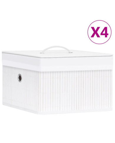 Boîtes de rangement en bambou 4 pcs Blanc | Mobilier & Déco