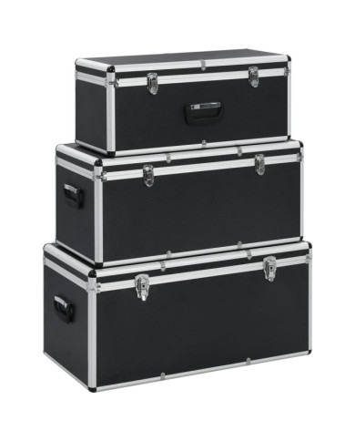 Boîtes de rangement 3 pcs Noir Aluminium | Mobilier & Déco