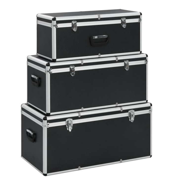 Boîtes de rangement 3 pcs Noir Aluminium | Mobilier & Déco