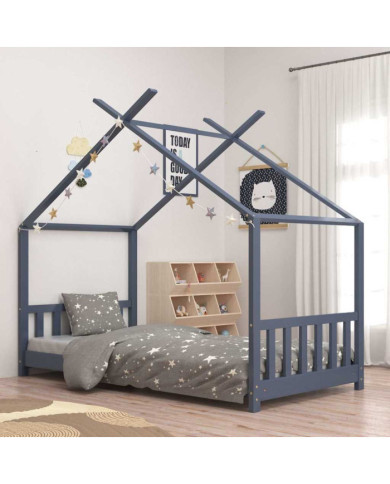 Cadre de lit d'enfant Gris Bois de pin massif 80x160 cm | Mobilier & Déco