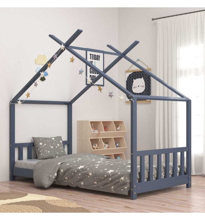 Cadre de lit d'enfant Gris Bois de pin massif 80x160 cm | Mobilier & Déco