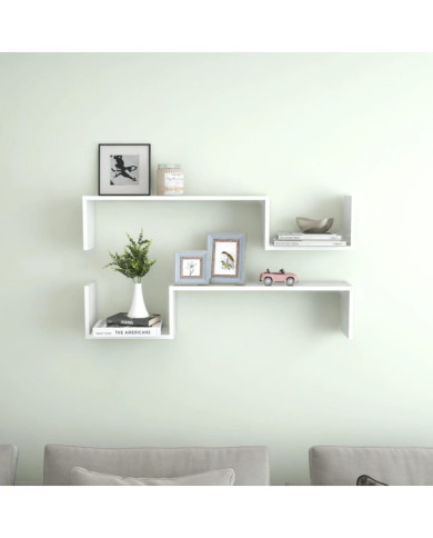 Étagères murales 2 pcs blanc brillant bois d'ingénierie | Mobilier & Déco