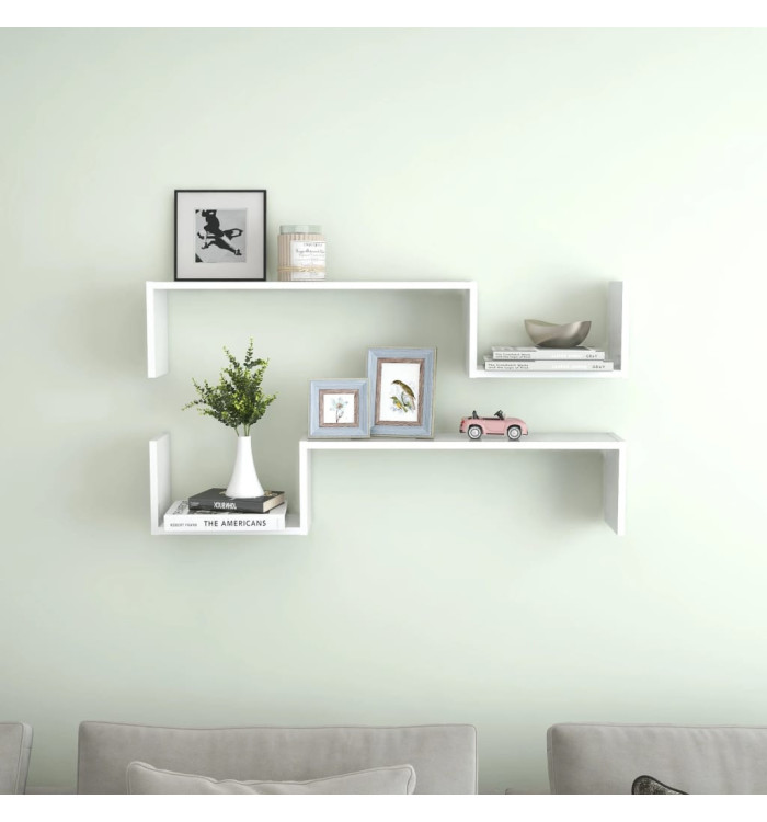 Étagères murales 2 pcs blanc brillant bois d'ingénierie | Mobilier & Déco