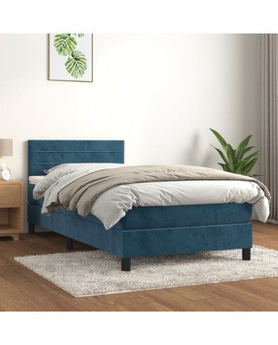 Sommier à lattes de lit avec matelas Bleu foncé 100x200 cm | Mobilier & Déco
