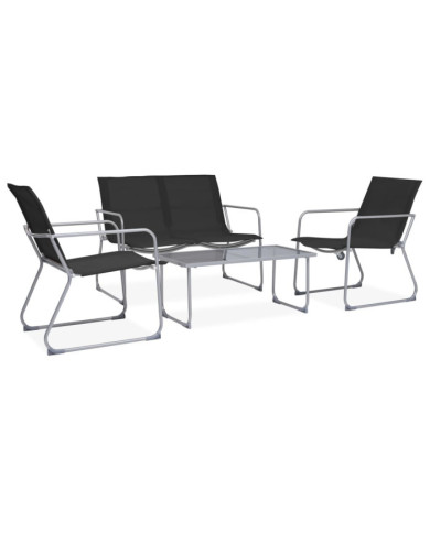 Salon de jardin 4 pcs Tissu et acier Noir | Mobilier & Déco