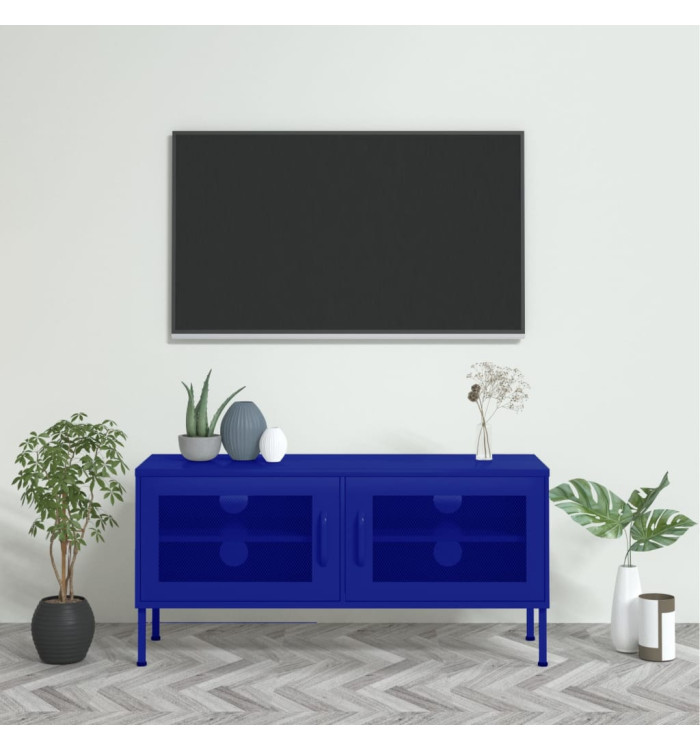 Meuble TV Bleu marine 105x35x50 cm Acier | Mobilier & Déco