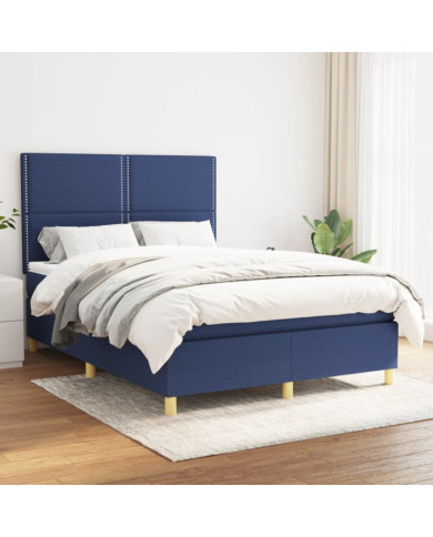 Sommier à lattes de lit avec matelas Bleu 140x190 cm Tissu | Mobilier & Déco
