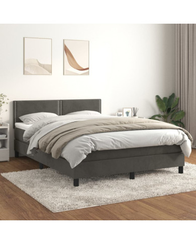 Sommier à lattes de lit et matelas Gris foncé 140x190cm Velours | Mobilier & Déco