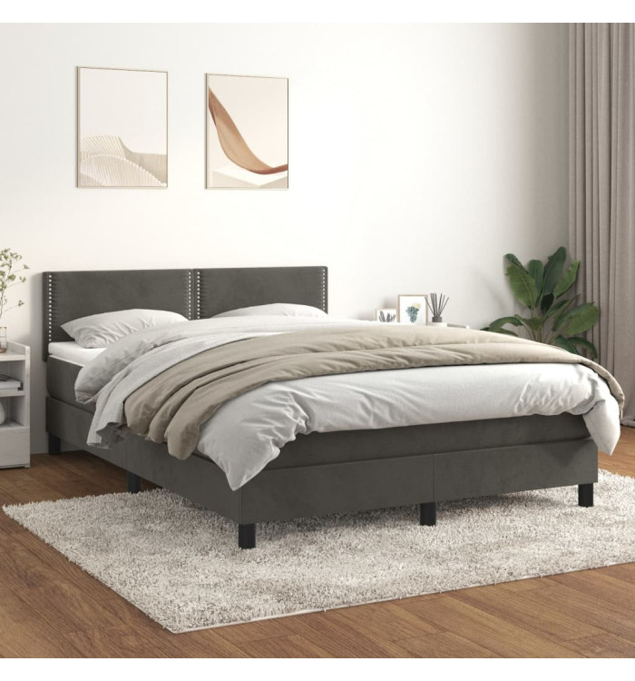 Sommier à lattes de lit et matelas Gris foncé 140x190cm Velours | Mobilier & Déco