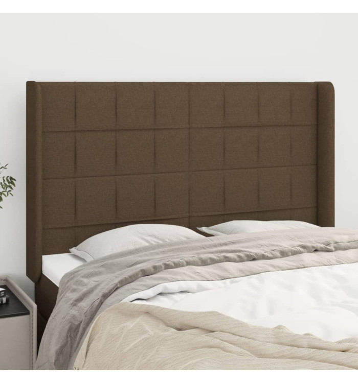 Tête de lit avec oreilles Marron foncé 147x16x118/128 cm Tissu | Mobilier & Déco