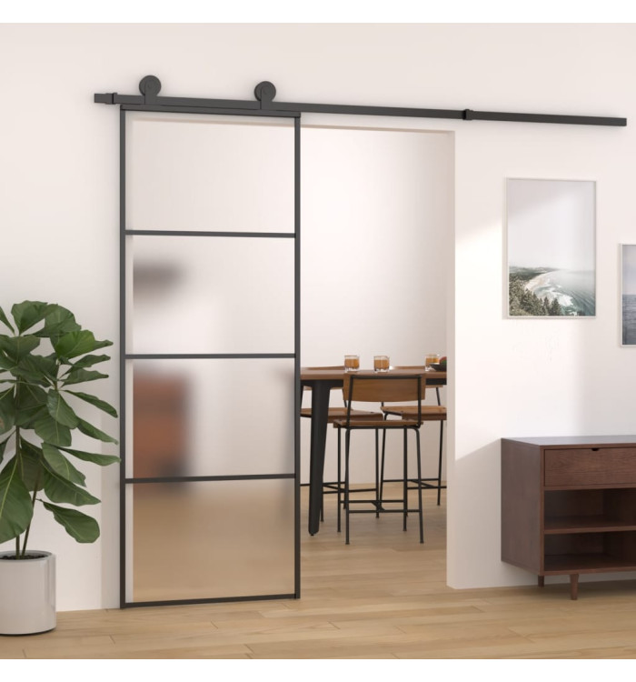 Porte coulissante Verre ESG dépoli et aluminium 76x205 cm Noir | Mobilier & Déco