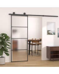 Porte coulissante Verre ESG dépoli et aluminium 76x205 cm Noir | Mobilier & Déco