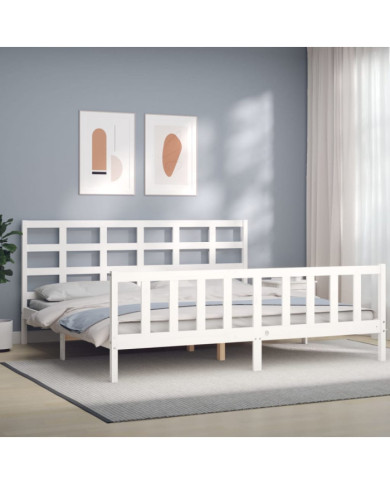 Cadre de lit sans matelas blanc 200x200 cm bois massif de pin | Mobilier & Déco