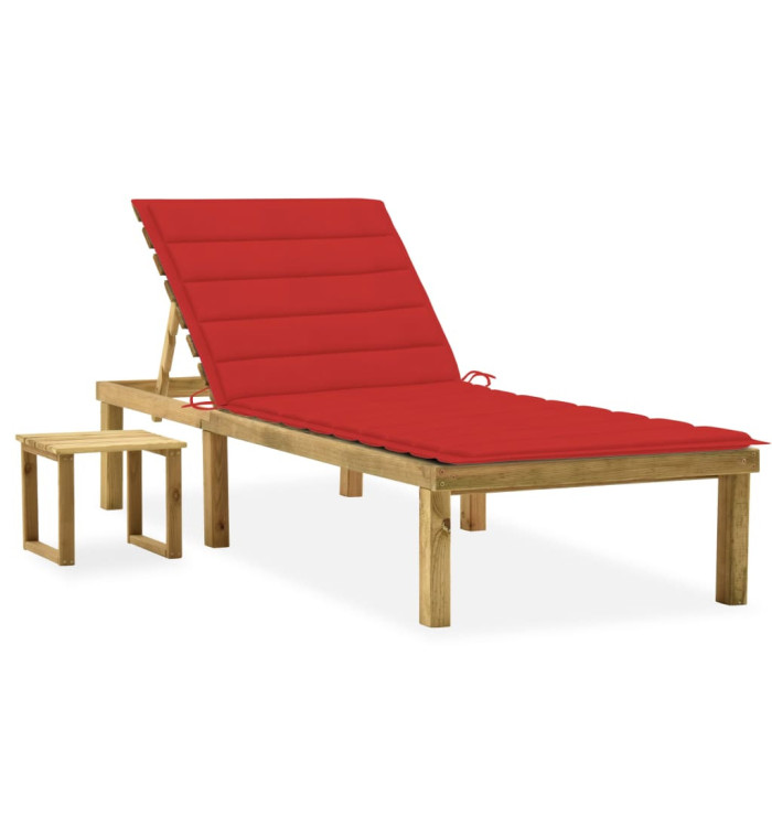 Chaise longue de jardin avec table et coussin Pin imprégné | Mobilier & Déco