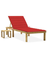 Chaise longue de jardin avec table et coussin Pin imprégné | Mobilier & Déco