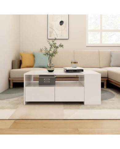 Table basse blanc 102x55x42 cm bois d'ingénierie | Mobilier & Déco