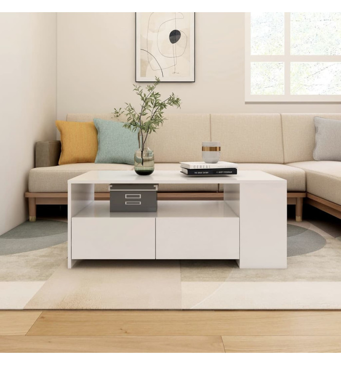 Table basse blanc 102x55x42 cm bois d'ingénierie | Mobilier & Déco