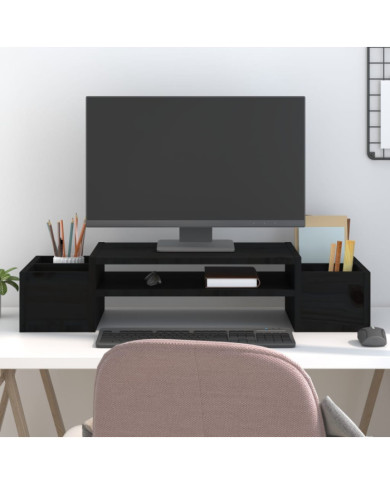 Support de moniteur Noir 70x27,5x15 cm Bois de pin solide | Mobilier & Déco