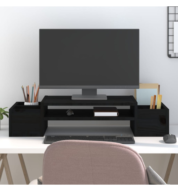 Support de moniteur Noir 70x27,5x15 cm Bois de pin solide | Mobilier & Déco