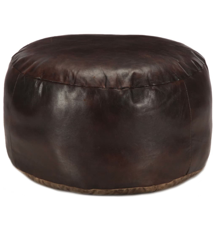 Pouf 60 x 30 cm Marron foncé Cuir véritable de chèvre | Mobilier & Déco
