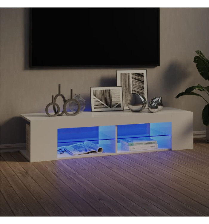 Meuble TV avec lumières LED blanc brillant 135x39x30 cm | Mobilier & Déco
