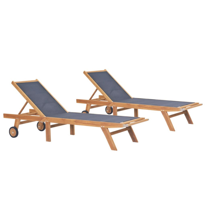 Chaises longues pliables et roulettes lot de 2 Teck textilène | Mobilier & Déco