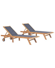 Chaises longues pliables et roulettes lot de 2 Teck textilène | Mobilier & Déco