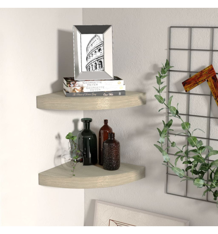 Étagères d'angle flottantes 2 pcs chêne 25x25x3,8 cm MDF | Mobilier & Déco