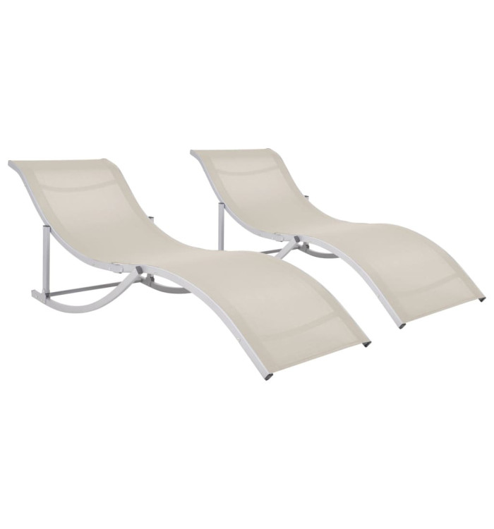 Chaises longues pliables lot de 2 Crème Textilène | Mobilier & Déco