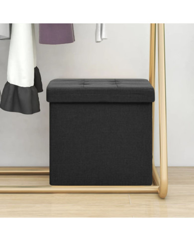 Tabouret de rangement pliable Noir Faux lin | Mobilier & Déco