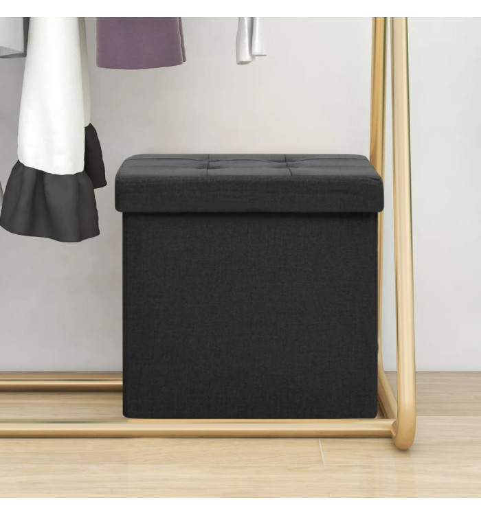 Tabouret de rangement pliable Noir Faux lin | Mobilier & Déco