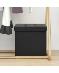 Tabouret de rangement pliable Noir Faux lin | Mobilier & Déco