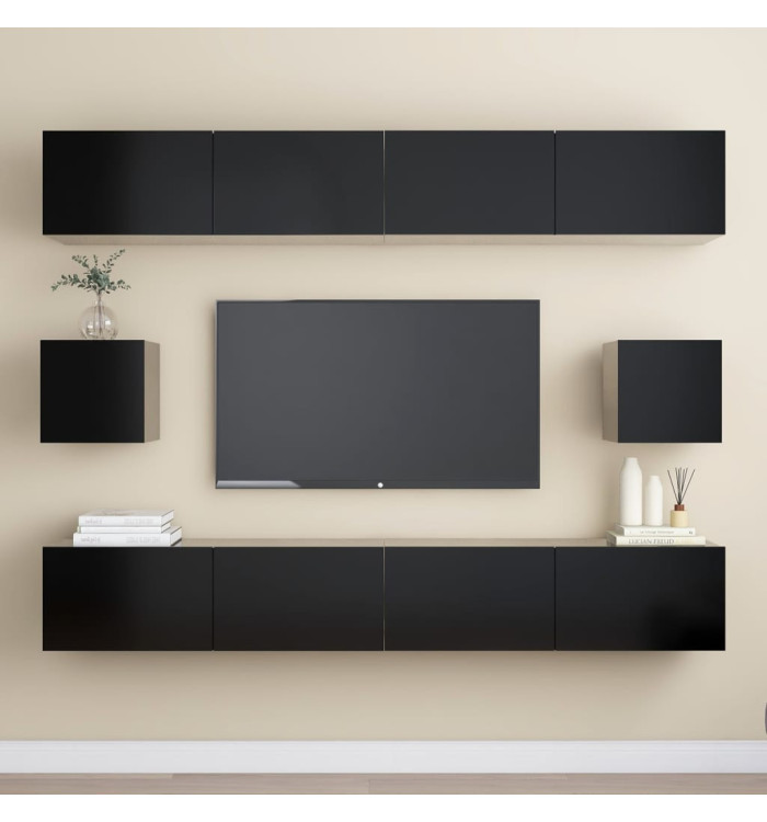 Ensemble de meubles TV 6 pcs Noir Bois d'ingénierie | Mobilier & Déco