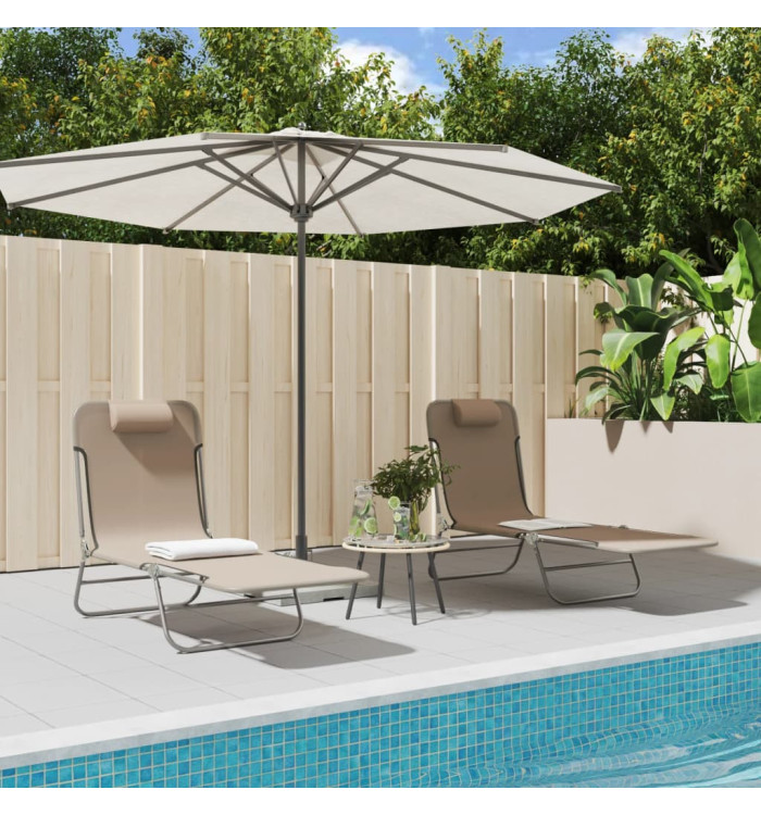 Chaises longues pliables lot de 2 taupe textilène et acier | Mobilier & Déco