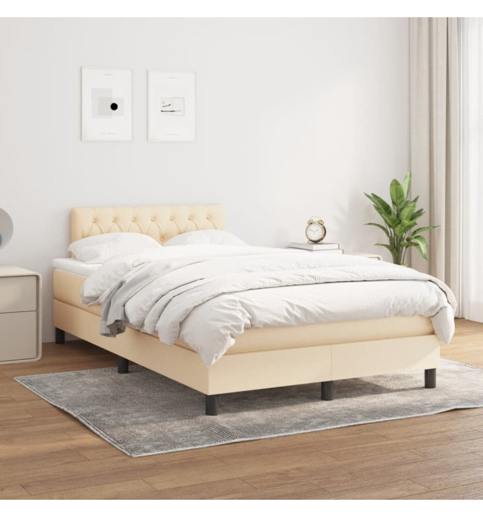 Sommier à lattes de lit avec matelas Crème 120x200 cm Tissu | Mobilier & Déco