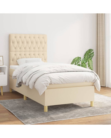 Sommier à lattes de lit avec matelas Crème 100x200 cm Tissu | Mobilier & Déco