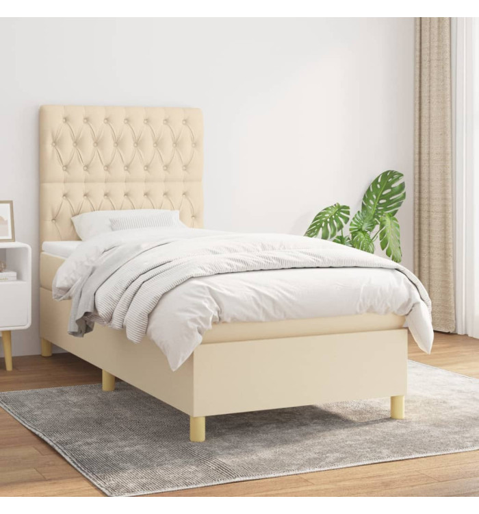 Sommier à lattes de lit avec matelas Crème 100x200 cm Tissu | Mobilier & Déco